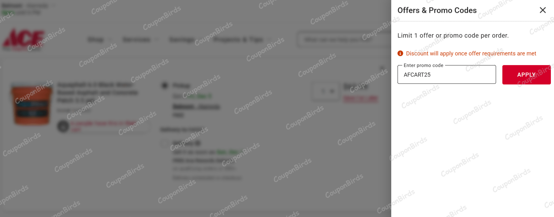 25% Ace Hardware Promo Code Verification Screenshot