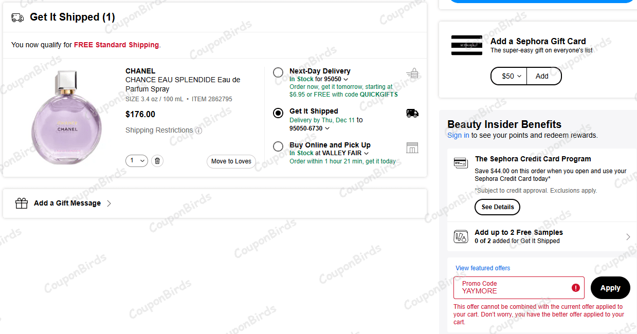 $10 Sephora Promo Code Verification Screenshot