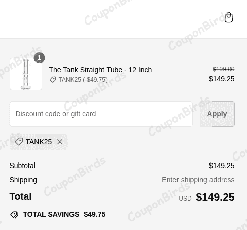 25% Tank Glass Promo Code Verification Screenshot