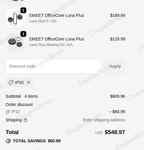 10% Emeet Promo Code Verification Screenshot