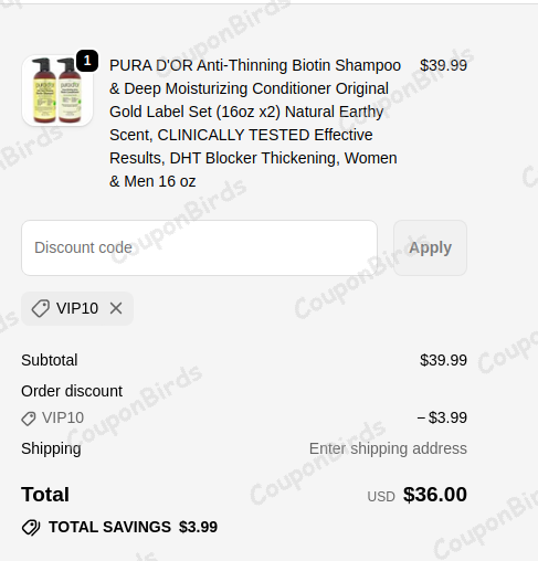 10% PURA D'OR Promo Code Verification Screenshot