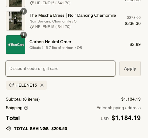 15% Christy Dawn Promo Code Verification Screenshot