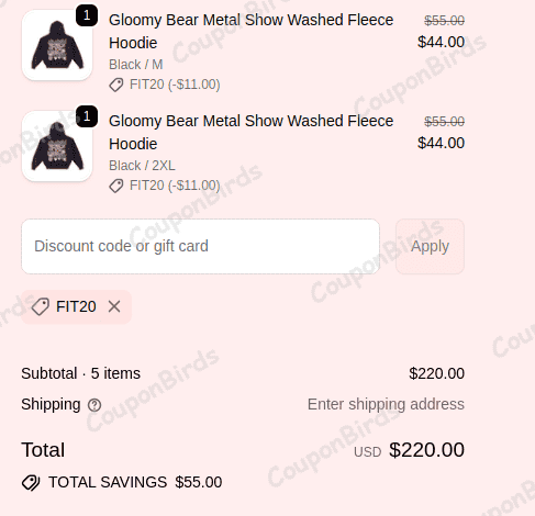 20% Gloomy Bear Promo Code Verification Screenshot
