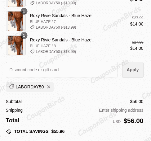 50% Roxy Promo Code Verification Screenshot