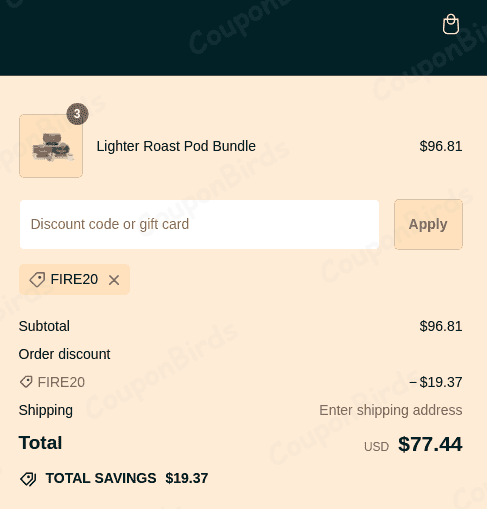 20% Free Rein Coffee Promo Code Verification Screenshot