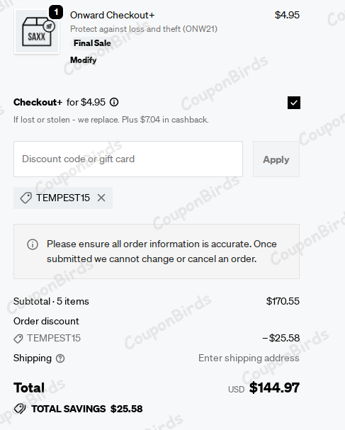 15% SAXX Underwear Promo Code Verification Screenshot