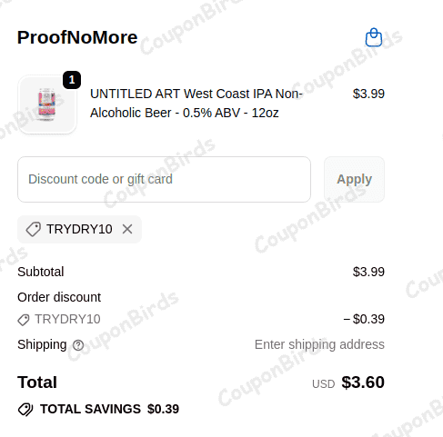 10% Proof No More Promo Code Verification Screenshot