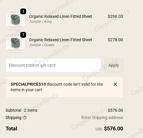 10% Coyuchi Promo Code Verification Screenshot