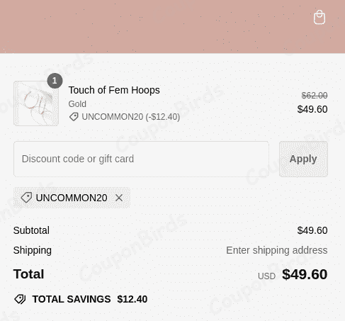 20% Uncommon James Promo Code Verification Screenshot