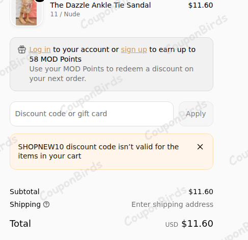 10% MOD Boutique Promo Code Verification Screenshot