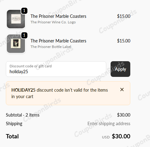 25% The Prisoner Wine Company Promo Code Verification Screenshot