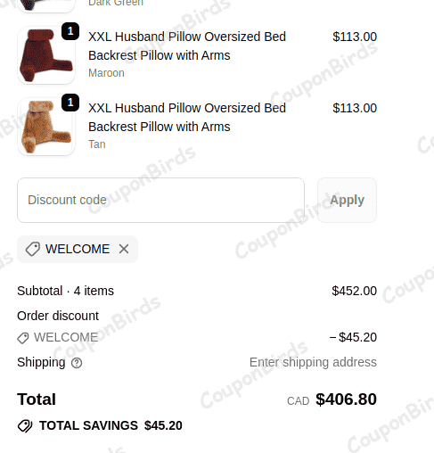 10% Husband Pillow Promo Code Verification Screenshot