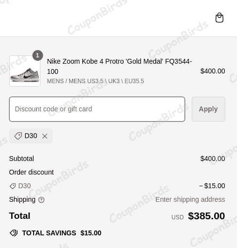 30% KICKS CREW Promo Code Verification Screenshot