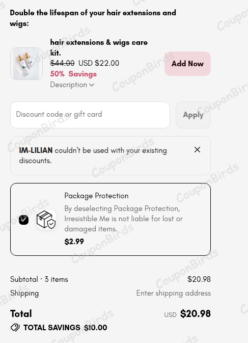 10% Irresistible Me Promo Code Verification Screenshot