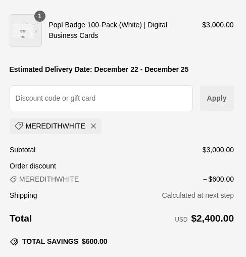 20% Popl Promo Code Verification Screenshot