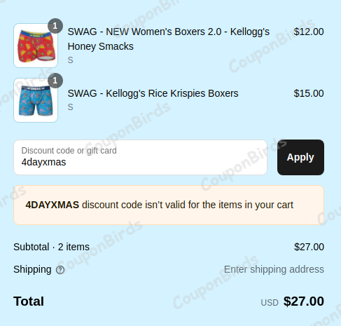50% SWAG Boxers Promo Code Verification Screenshot