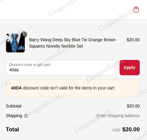 40% Barry Wang Promo Code Verification Screenshot