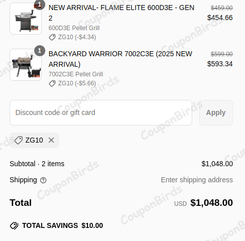 $10 Z Grills Promo Code Verification Screenshot