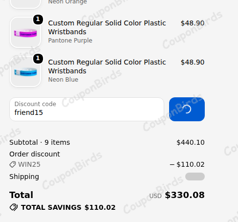 15% Wristband Express Promo Code Verification Screenshot