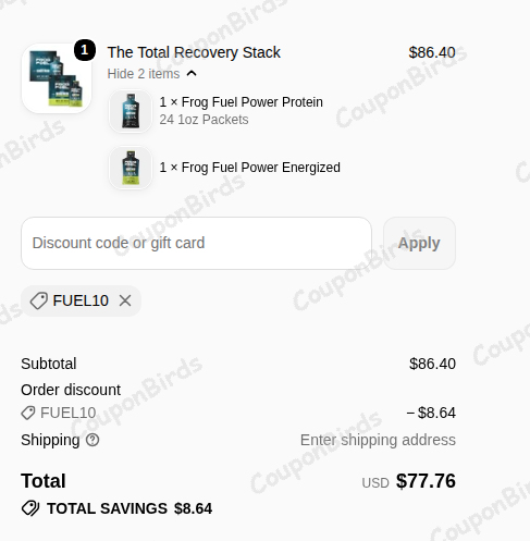 10% Frog Fuel Promo Code Verification Screenshot