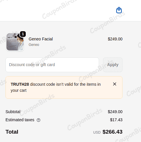 28% skinBEAUTIFUL RX Promo Code Verification Screenshot