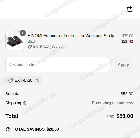 $20 Hinomi Promo Code Verification Screenshot