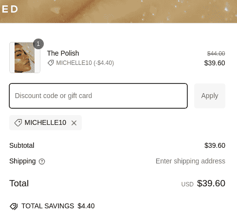 10% LUX UNFILTERED Promo Code Verification Screenshot