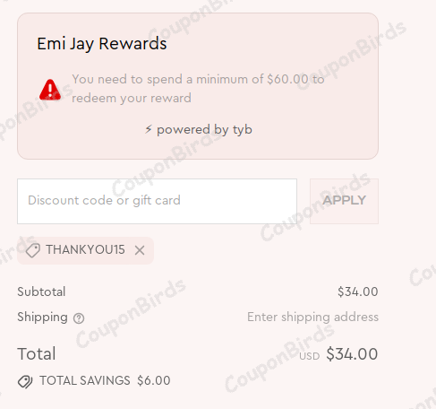 15% Emi Jay Promo Code Verification Screenshot
