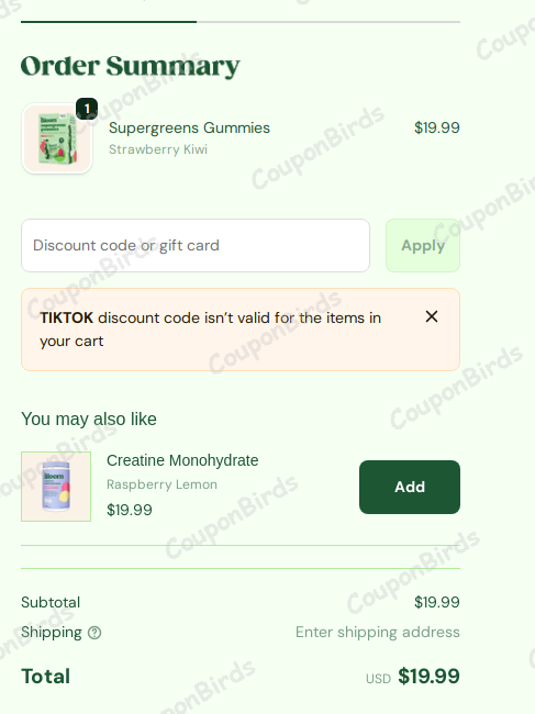 $5 Bloom Nutrition Promo Code Verification Screenshot