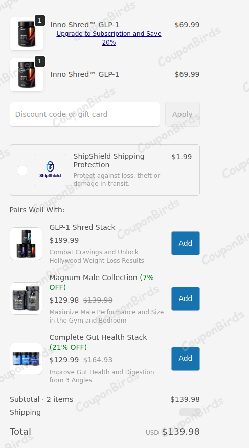20% Inno Supps Promo Code Verification Screenshot