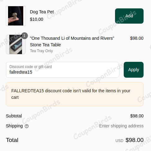 15% Jesse's Teahouse Promo Code Verification Screenshot