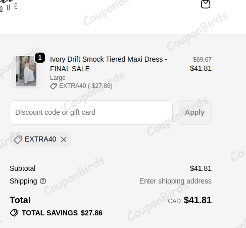 40% Magnolia Boutique Promo Code Verification Screenshot