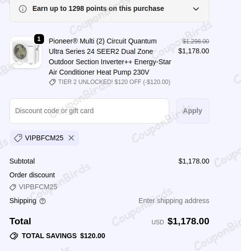$2,000 Pioneer Mini Split Promo Code Verification Screenshot