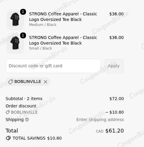 15% Strong Coffee Company Promo Code Verification Screenshot