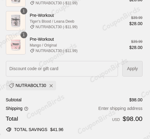 30% Bloom Nutrition Promo Code Verification Screenshot