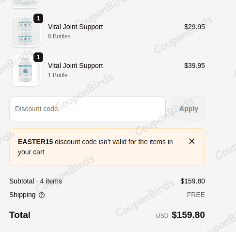 15% Vital Nutritive Promo Code Verification Screenshot