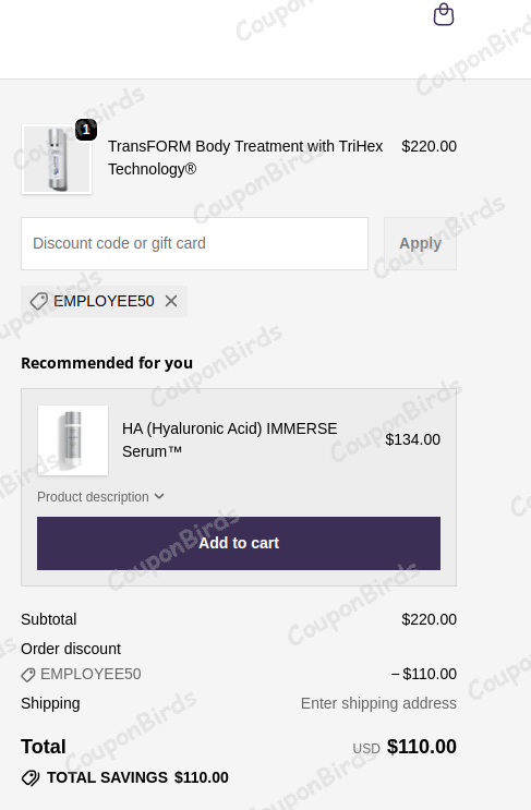 50% ALASTIN Skincare Promo Code Verification Screenshot
