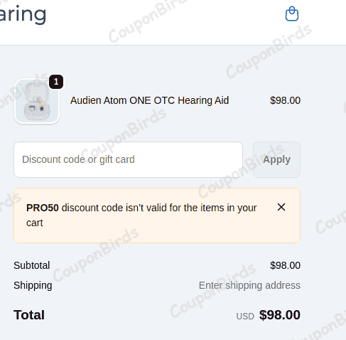 50% Audien Hearing Promo Code Verification Screenshot