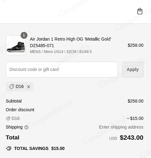 15% KICKS CREW Promo Code Verification Screenshot