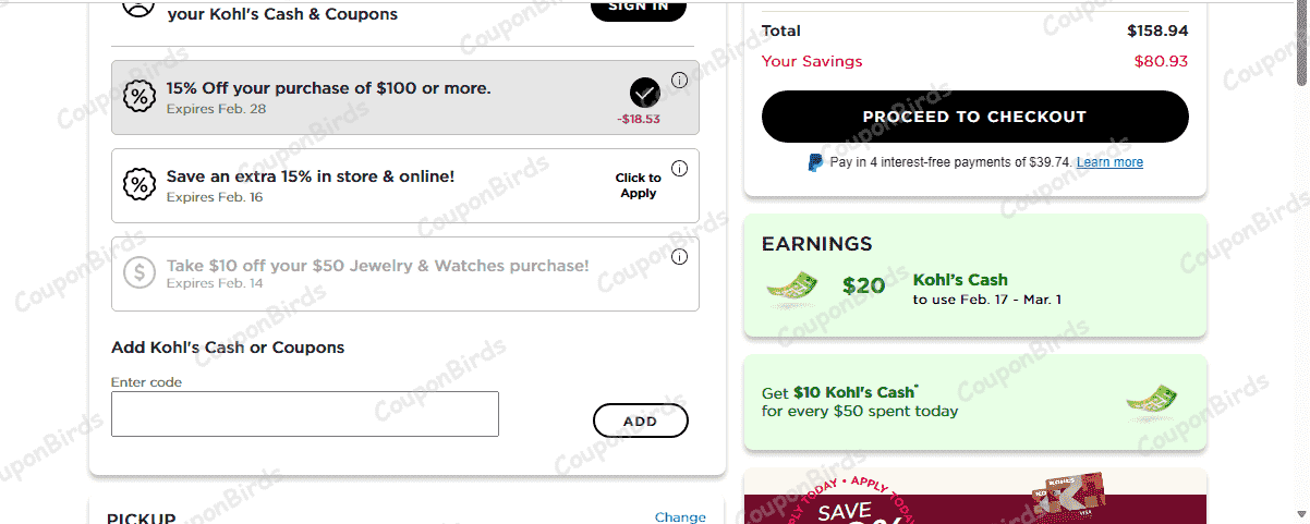 15% Kohl's Promo Code Verification Screenshot