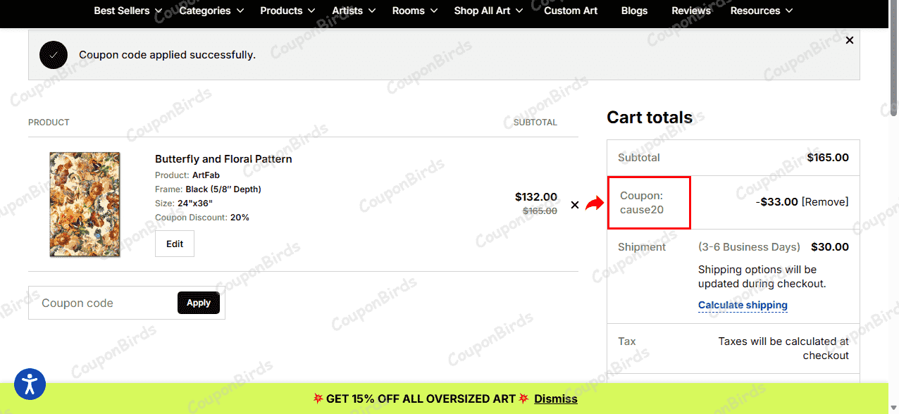 20% Big Wall Decor Promo Code Verification Screenshot