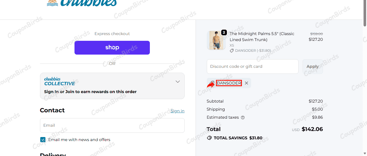 20% Chubbies Promo Code Verification Screenshot