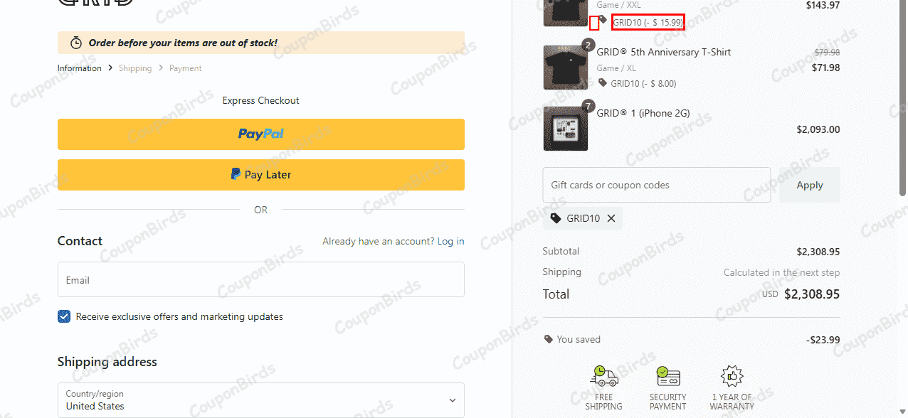 10% Grid Studio Promo Code Verification Screenshot
