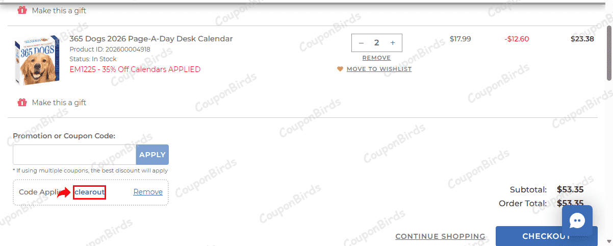 35% Calendars Promo Code Verification Screenshot