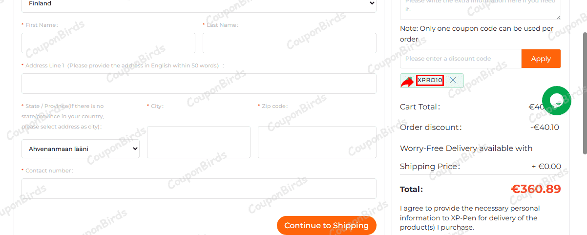 10% XP-Pen Promo Code Verification Screenshot