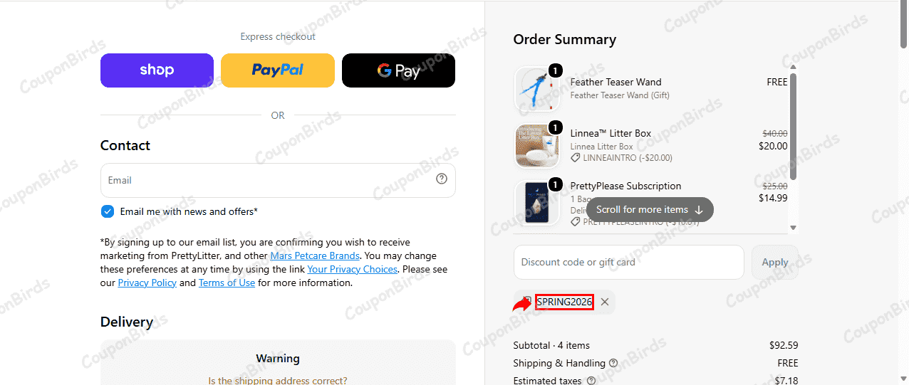 20% PrettyLitter Promo Code Verification Screenshot