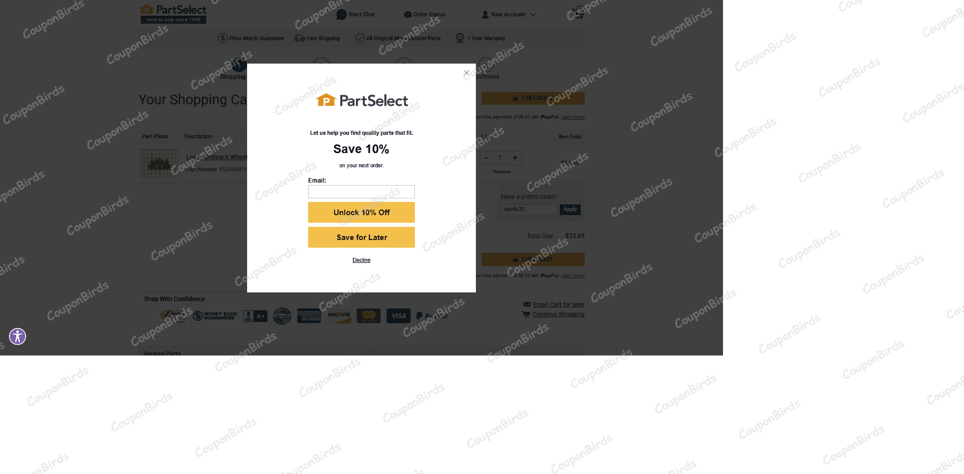 20% PartSelect Promo Code Verification Screenshot