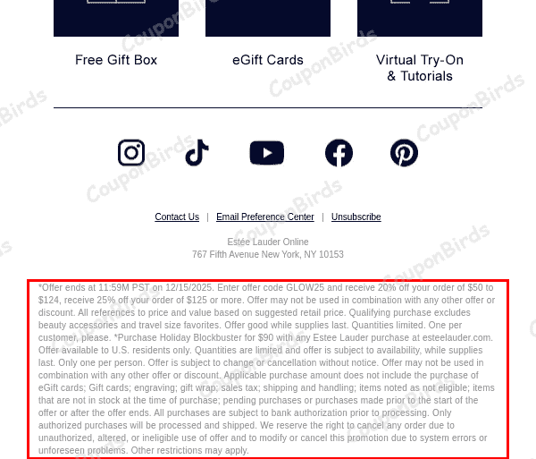 25% Estee Lauder Promo Code Verification Screenshot