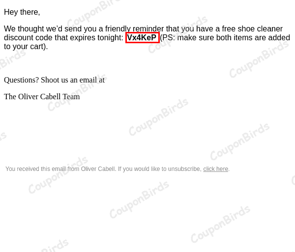 5% Oliver Cabell Promo Code Verification Screenshot