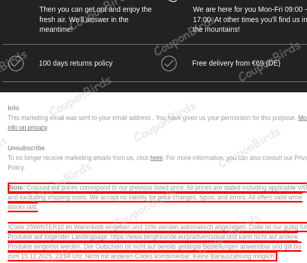 30% Bergfreunde Promo Code Verification Screenshot